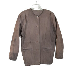 3405) Miss Joy Tan Leather Button Up Coat Jacket Size EU 46 (US 14)